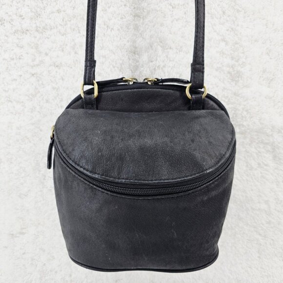 GREAT AMERICAN LEATHERWORKS Black Nubuck Leather Crossbody Organizer Bag - Picture 2 of 14